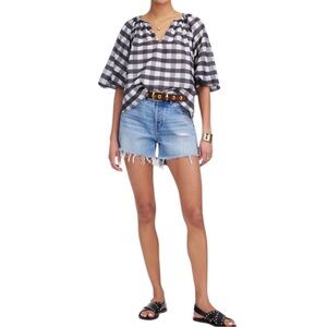 Madewell Gingham Seersucker Bubble-Sleeve Top 12 perfect condition black white